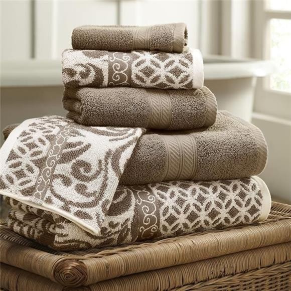 Modern Threads Trefoil Filigree 6-Piece Reversible Yarn Dyed Jacquard Towel Set - Picture 5 of 5